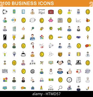 100 business icons set, cartoon style Illustration de Vecteur