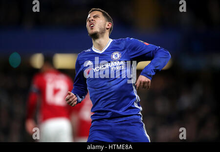 Chelsea's Eden Hazard réagit au cours de la FA Cup Emirates, quart-de-finale match à Stamford Bridge, Londres. Banque D'Images