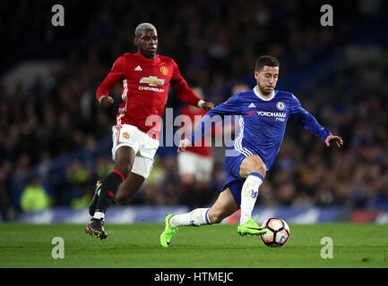 Chelsea's Eden Hazard lors de la Unis en FA Cup, match de quart de finale à Stamford Bridge, Londres. Banque D'Images