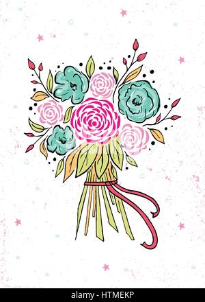 Beau mariage bouquet isolé sur un fond dans le style. Carte de félicitations de mariage fleurs plat isolé. Illustration de Vecteur