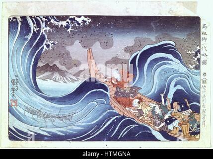 'Le Moine calme la tempête" - gravure sur bois en couleur. Utagawa, Kunyoshi (c1797-1851) artiste japonais et graveur. Banque D'Images