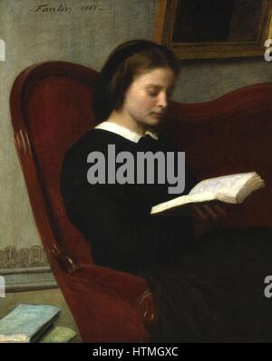 Le lecteur - Marie Fantin-Latour, soeur de l'artiste" - 1861, huile sur toile. Henri Fantin-Latour (1836-1904) peintre français. Banque D'Images