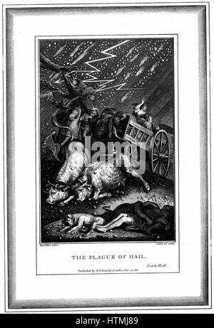 "Le fléau de la pluie et de la grêle", l'une des sept plaies d'Égypte. "Bible" Exode 9.18. Gravure par designer anglais James Caldwall et graveur (1739-C1789) après le designer français et graveur Clement Pierre Marillier (1740-1808). Banque D'Images