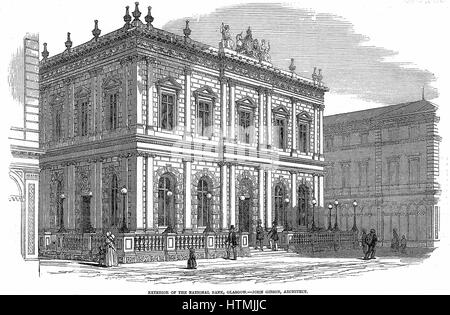 Vue extérieure de la Banque Nationale, Glasgow, Ecosse. La gravure sur bois c1850 Banque D'Images