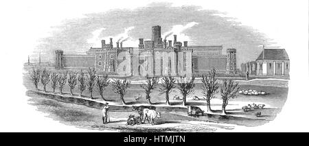 Reading, Berkshire, Angleterre Prison. Vue extérieure de la prison du comté de nouvelle construction inauguré en 1844. Sur le même plan que la prison modèle à Pentonville, il a été organisé en quatre ailes rejoint par l'Inspection centrale Hall. Approximatedly 520 cellules, chacune avec hamac, tabouret Banque D'Images