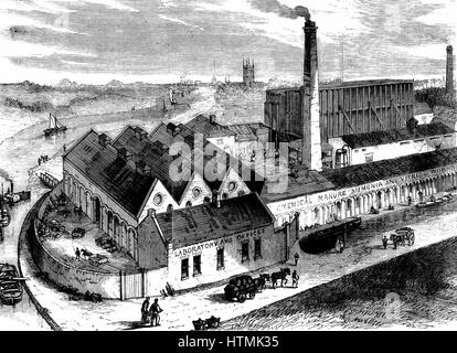 Webb's usine chimique, St.Lawrence, Worcestershire. Haut édifice à droite derrière cheminée contient du plomb chambers pour la production d'acide sulfurique. La gravure sur bois c1860 Banque D'Images