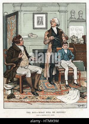 La Phrenologie Mesure De Bosses Sur La Tete Du Garcon D Evaluer Son Avenir Sur Le Mur Est Photo De Gall 1757 1828 Fondateur De La Theorie Que La Forme De Crane Lie