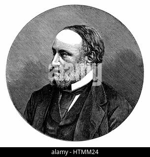 James Prescott Joule (1818-1889) Physicien anglais. Équivalent mécanique de la chaleur (J). 1876 Gravure Banque D'Images