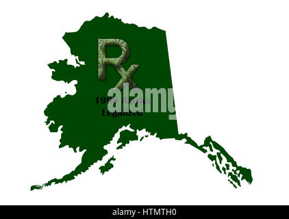 Plan de l'état de l'Alaska illustrant quand la marijuana médicale a été légalisé. Banque D'Images