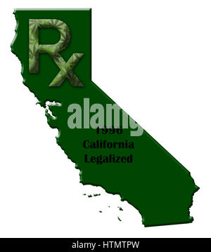 Carte de l'Etat de Californie illustrant quand la marijuana médicale a été légalisé. Banque D'Images
