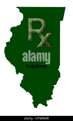 Carte de l'Etat de l'Illinois illustrant quand la marijuana médicale a été légalisé. Banque D'Images