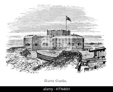 Château de Hurst, dans une gravure de 1862 tirée de « The New Forest : Its history and its scenery » de John R. Wise, dessiné par Walter Crane et gravé par William James Linton. Banque D'Images