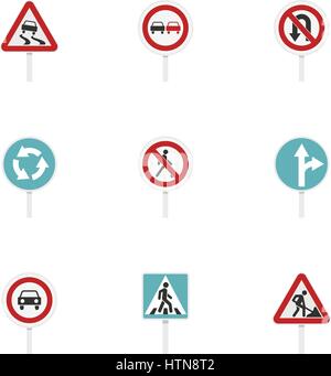 Différents panneaux routiers icons set. Illustration de 9 plats différents panneaux routiers vector icons for web Illustration de Vecteur