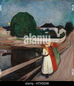 Filles sur le quai, une peinture d’Edvard Munch, un artiste norvégien connu pour ses contributions à l’Expressionnisme et pour des œuvres telles que Le Cri. Banque D'Images
