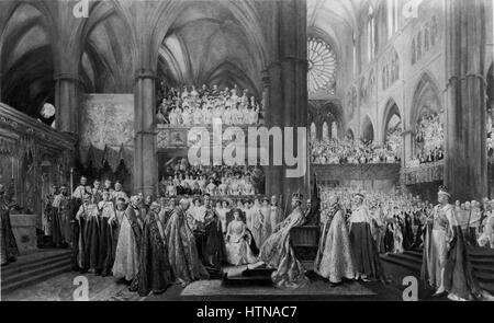 La cérémonie du couronnement de Sa Majesté le plus gracieux le roi George V en l'abbaye de Westminster. 22 juin 1911 par John Henry Frederick Bacon Banque D'Images