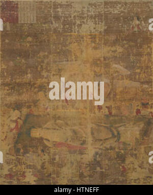 Le 'Nehan zu' (ou Darumaji Oji) est une œuvre d'art bouddhiste japonaise représentant la mort de Bouddha, symbolisant la transition de la vie au Nirvana. Cette forme d'art est importante pour illustrer les croyances bouddhistes dans la mort et l'illumination. Banque D'Images