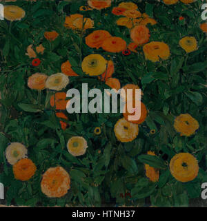 « Marigolds » de Koloman Moser est une peinture décorative ornée de fleurs éclatantes et stylisées. Il reflète le travail de l'artiste au sein du mouvement Art Nouveau, caractérisé par des formes organiques et des éléments de conception complexes. Banque D'Images