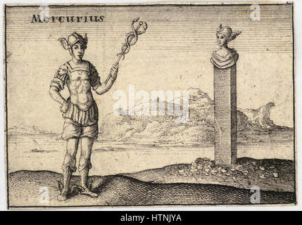 Cette gravure de Venceslas Hollar représente Mercure, le Dieu romain de la communication et du voyage, réputé pour ses sandales ailées et son caducée. Le travail détaillé reflète la maîtrise de Hollar dans la capture de la mythologie classique, montrant Mercure dans son rôle symbolique, souvent associé à la vitesse et à la médiation entre les dieux et les humains. Banque D'Images