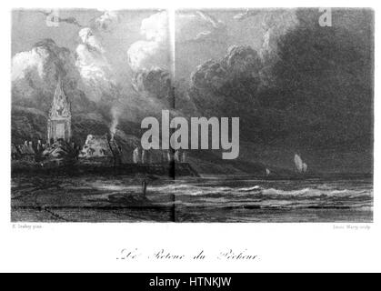 La Marine, peinte par Pacini en 1872, représente une scène navale avec un accent sur la mer, les navires et la vie maritime. L'œuvre d'art capture la force et le drame de la mer, ainsi que les navires qui la traversent, soulignant la majesté et la puissance de l'océan. Banque D'Images