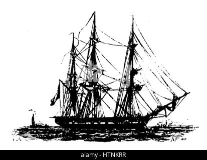 'La Marine' de Pacini est une scène marine représentant des navires en mer. L’œuvre capte le mouvement dynamique de l’eau et la majesté des navires, typiques du style de l’artiste, qui met souvent en lumière les thèmes nautiques et la puissance des éléments de la nature. Banque D'Images