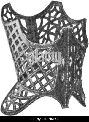 'Le corset de toilette' est une illustration de mode, mettant en valeur le design d'un corset du 19ème siècle, qui met en évidence la mode complexe et les normes de beauté sociétale de l'époque. Banque D'Images