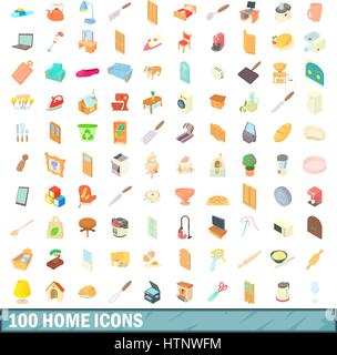 100 home icons set, cartoon style Illustration de Vecteur