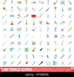 100 logiciels icons set, cartoon style Illustration de Vecteur