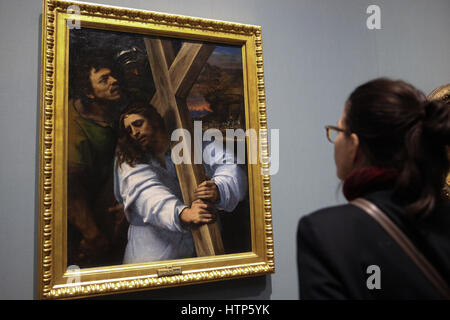 National Gallery, Londres, Royaume-Uni. 14Th Mar, 2017. Le Christ portant la croix sur 1513-14. La National Gallery présente la première exposition jamais consacrée à la partenariat créatif entre Michel-ange (1475-1564) et Sébastien del Piombo (1485-1547). L'exposition est présentée du 15 mars au 25 juin 2017 Crédit : Dinendra Haria/Alamy Live News Banque D'Images