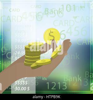 Pièces à main beaucoup de dollar sur l'arrière-plan de téléphone. Illustration pour votre conception. Illustration de Vecteur