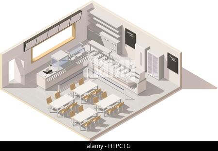 Vector poly faible isométrique restaurant self-service Illustration de Vecteur