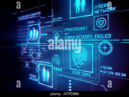 La sécurité numérique et la protection des données. Illustration conceptuelle avec la technologie de pointe l'affichage numérique. Banque D'Images