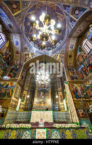 Autel et des peintures d'Aramenian La Cathédrale Saint Sauveur apostolique (communément appelée Cathédrale Vank) à Isfahan, Iran Banque D'Images