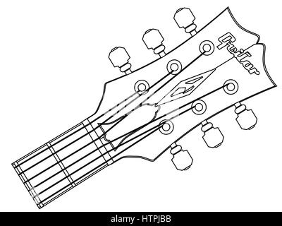 Une guitare traditionnelle poupée avec cordes et tuners. Illustration de Vecteur