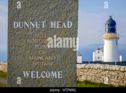 Panneau de bienvenue, Dunnet Head, point le plus au nord de la Grande-Bretagne, Ecosse, Royaume-Uni Banque D'Images