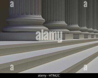 Colonnes ioniques et pas.Rangée de colonnes ioniques et marches d'escalier, détails architecturaux de la façade du bâtiment dans le style grec ou romain, perspectiv Banque D'Images