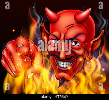 Un diable entouré par les flammes et le feu vers le spectateur Banque D'Images