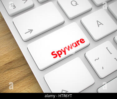 Spyware - Texte sur le bouton Clavier blanc. 3D. Banque D'Images