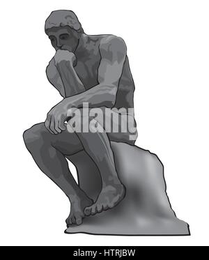 Homme penseur concept illustration. le penseur statue par le sculpteur français Rodin. Illustration de Vecteur