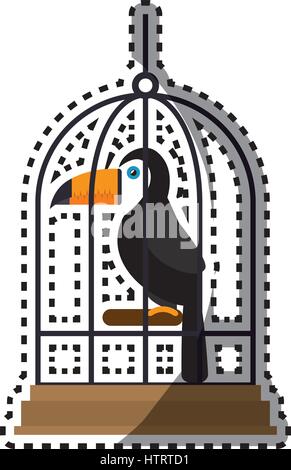 Cute bird cage en toucan mascot Illustration de Vecteur