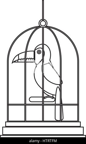 Cute bird cage en toucan mascot Illustration de Vecteur