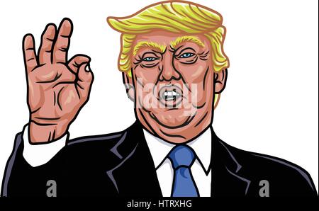 Le 45e président des États-Unis. Caricature Caricature Portrait de Donald Trump. Vector Illustration. 21 février 2017 Illustration de Vecteur