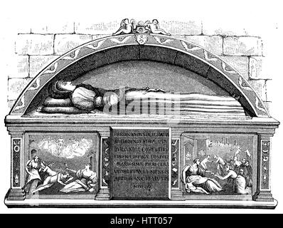 Grave of Philippine à Innsbruck, Autriche, Philippine Welser, 1527 - 24 avril 1580, a été la préoccupation légitime épouse de Ferdinand II, Archiduc d'Autriche, la reproduction d'une gravure sur bois à partir de l'année 1880, l'amélioration numérique Banque D'Images