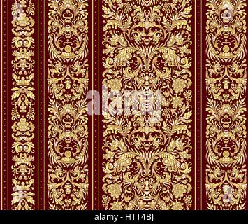 Striped pattern transparente sur le style baroque. Papier peint à fleurs d'or. Gols damassé fond vineux. Vector illustration. Illustration de Vecteur