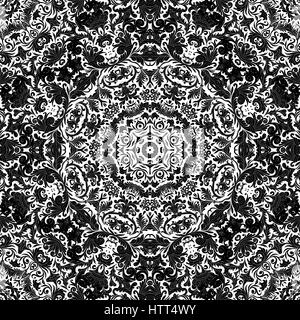 Fleurs stylisées fond d'orient retro seamless abstract background vector, tuile de décoration floral tribal oriental imprimer parure, motif floral arabesque tuile. Noir et blanc, une couleur à imprimer Illustration de Vecteur