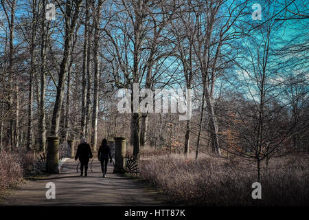 Promenade hivernale, en couple à frederiksberg gardens, Copenhague, Danemark Banque D'Images