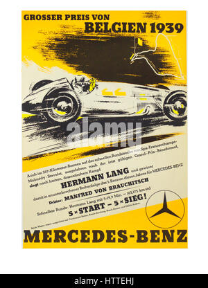 Mercedes 1939 Vintage Retro motor racing GP Belgique 1939 affiche présentant Mercedes-Benz Silver Arrow Banque D'Images