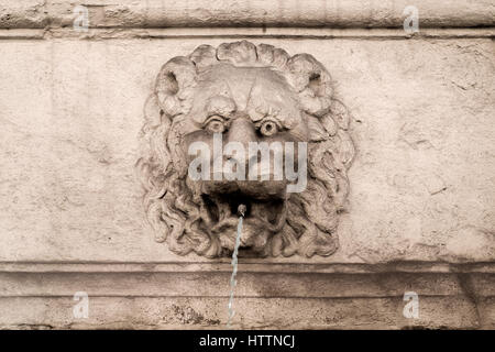 Comme une fontaine tête de lion sur le palais historique de Bologne Banque D'Images