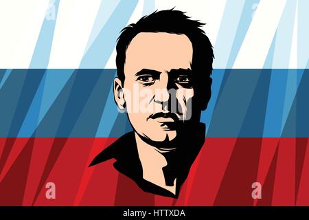 Alexei Navalny le leader de l'opposition russe. Sur l'arrière-plan de drapeau. Comic Book style rétro pop art retro illustration vecteur de couleur Illustration de Vecteur