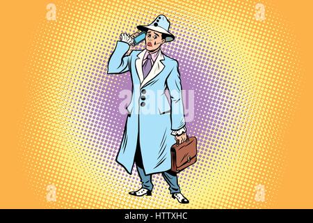 Clown triste businessman talking on the phone. Comic Book style rétro pop art retro illustration vecteur de couleur Illustration de Vecteur