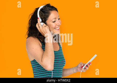Girl Listening Music Concept Casque Banque D'Images